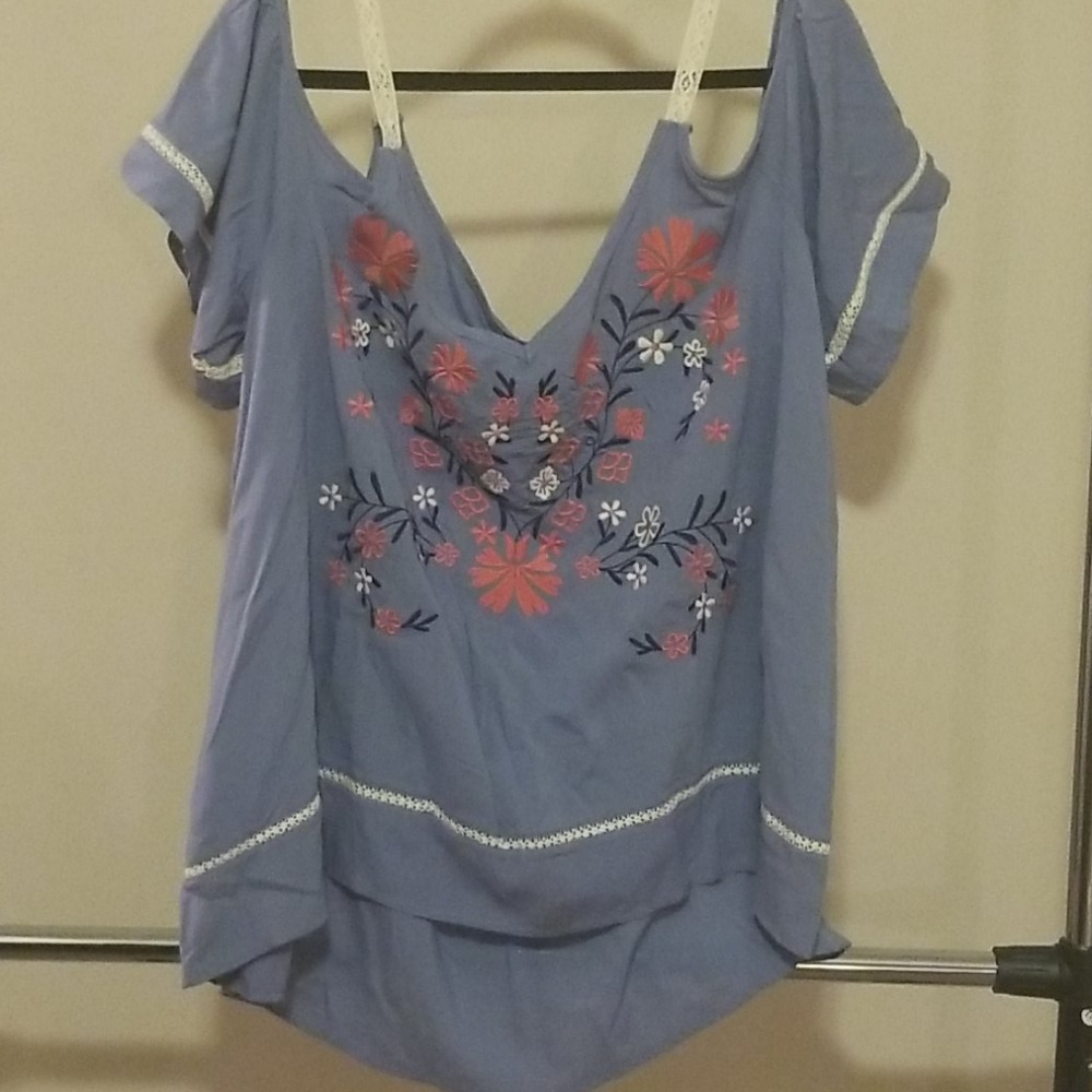 Blue off the shoulder embroidered top